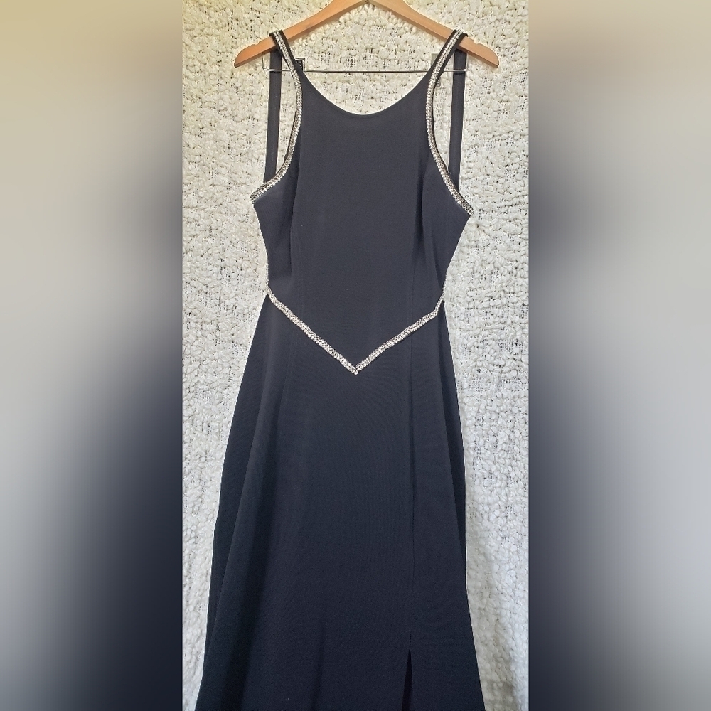Vintage 90s black rhinestone prom style maxi dress 12 large fits like 8